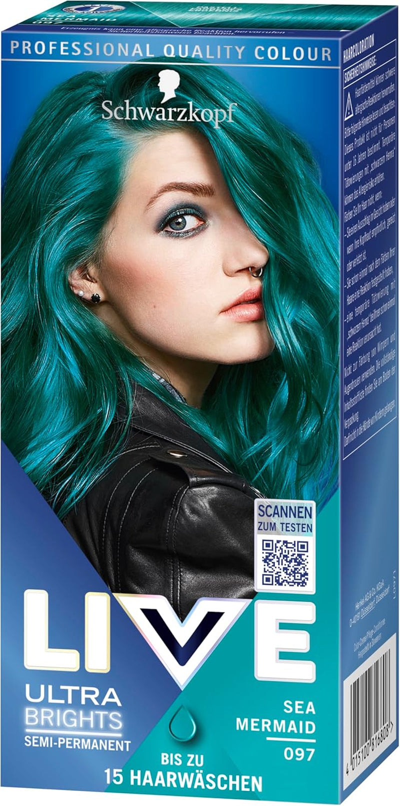 Schwarzkopf LIVE Ultra Brights Semi-Permanent Hårfarve 097 Havfrue (3 x 80 ml), farve for intense resultater eller pastelfarver, modstår 12-15 vaske, med plejebalsam Hårfarve Naty Shop