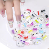 3D-katte-negleklistermærker, negleglimmer, pailletter, harpiks-negleklistermærker, neglesten, diamanter til neglekunst, inklusive rhinestone-neglevoksstift (farverig kat)