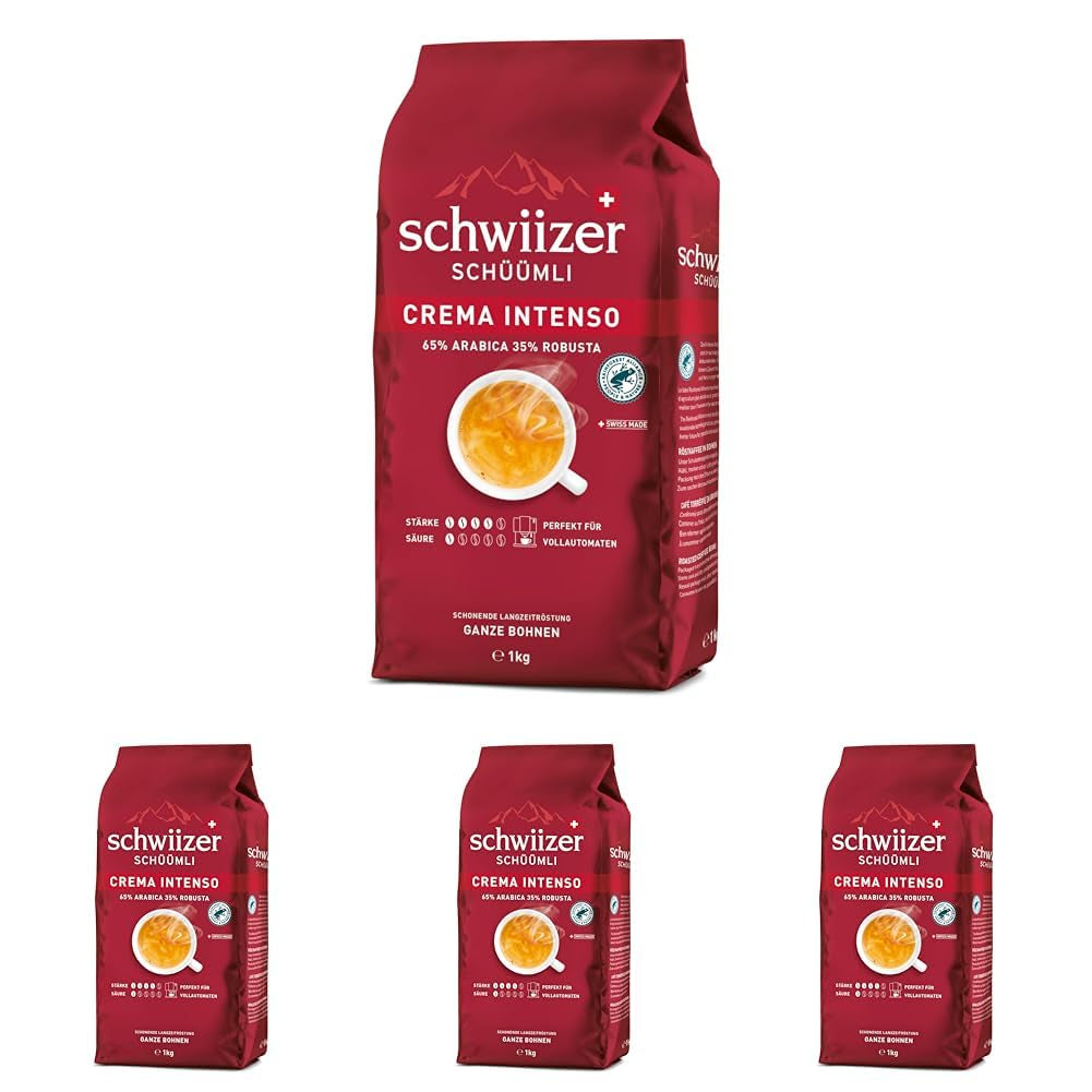 Schwiizer Schüümli Intenso, kapsel, malet kaffe 1 kg - Intensitet 4/5 - UTZ certifikat (pakke med 4)
