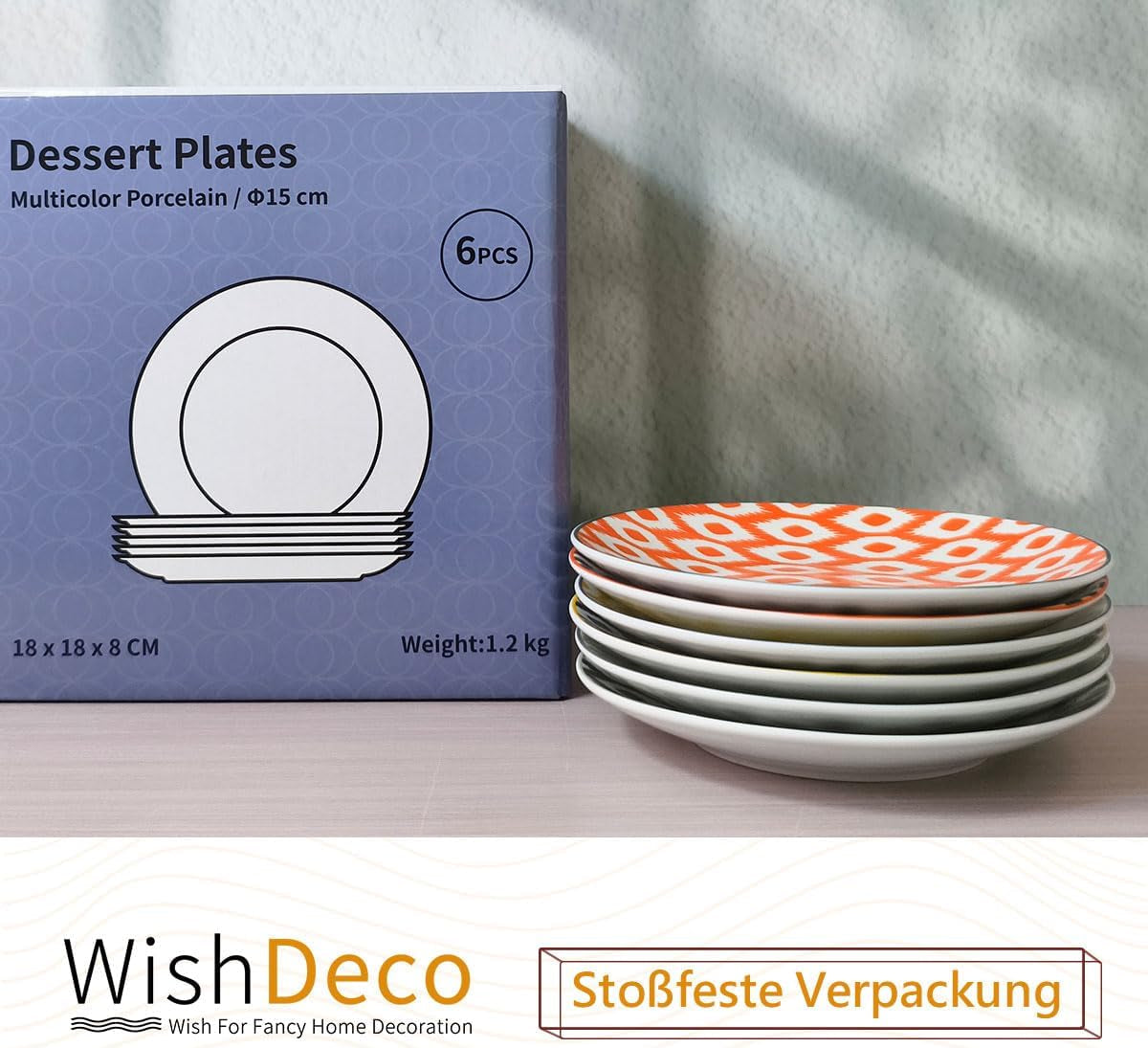 kagetallerken, sæt med 6; små desserttallerkener (15 cm); salatplader af porcelæn; farverige tallerkener til morgenmad; mini tallerkener til pasta, frugt, brød