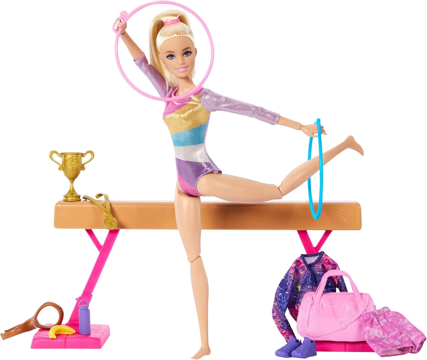 Barbie Gymnastik sjovt legesæt med balancestråle og 10+ temastykker til vinderhistorier, HRG52