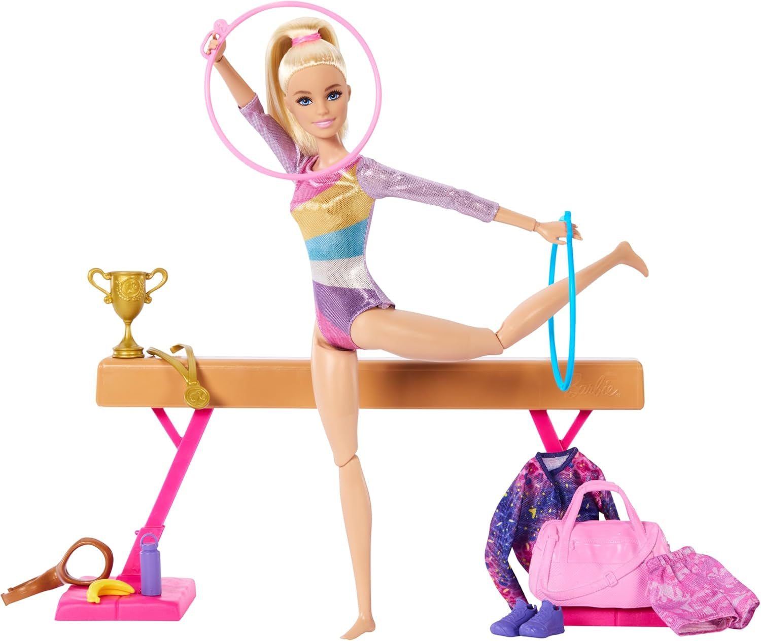 Barbie Gymnastik sjovt legesæt med balancestråle og 10+ temastykker til vinderhistorier, HRG52