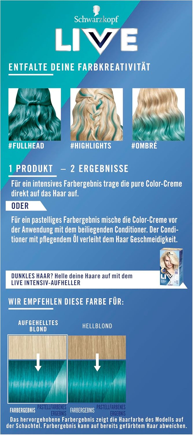Schwarzkopf LIVE Ultra Brights Semi-Permanent Hårfarve 097 Havfrue (3 x 80 ml), farve for intense resultater eller pastelfarver, modstår 12-15 vaske, med plejebalsam Hårfarve Naty Shop