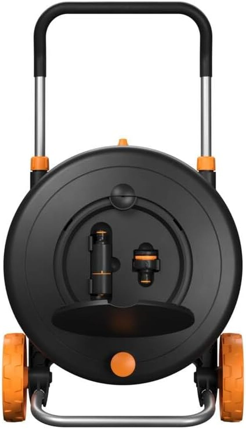 Fiskars Comfort L vandhjul med hjul, alt inklusiv vandingssæt, total rækkevidde på 31,5 m, automatisk optræk, universal haveslange (Ø 13 mm), universal hanetilslutning, 1071670