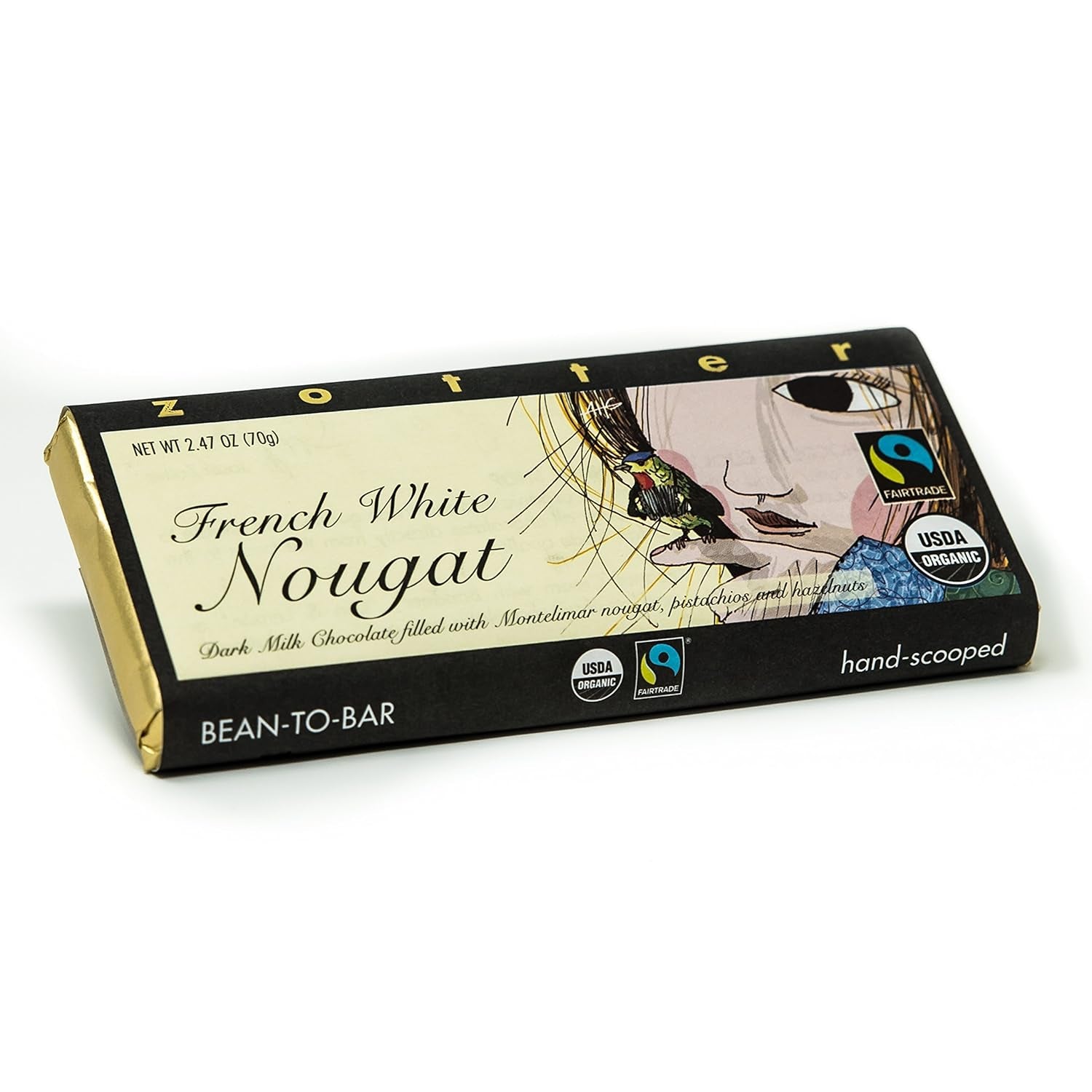 Mælkechokolade og fransk nougat, håndlavet (70 g) - Bio