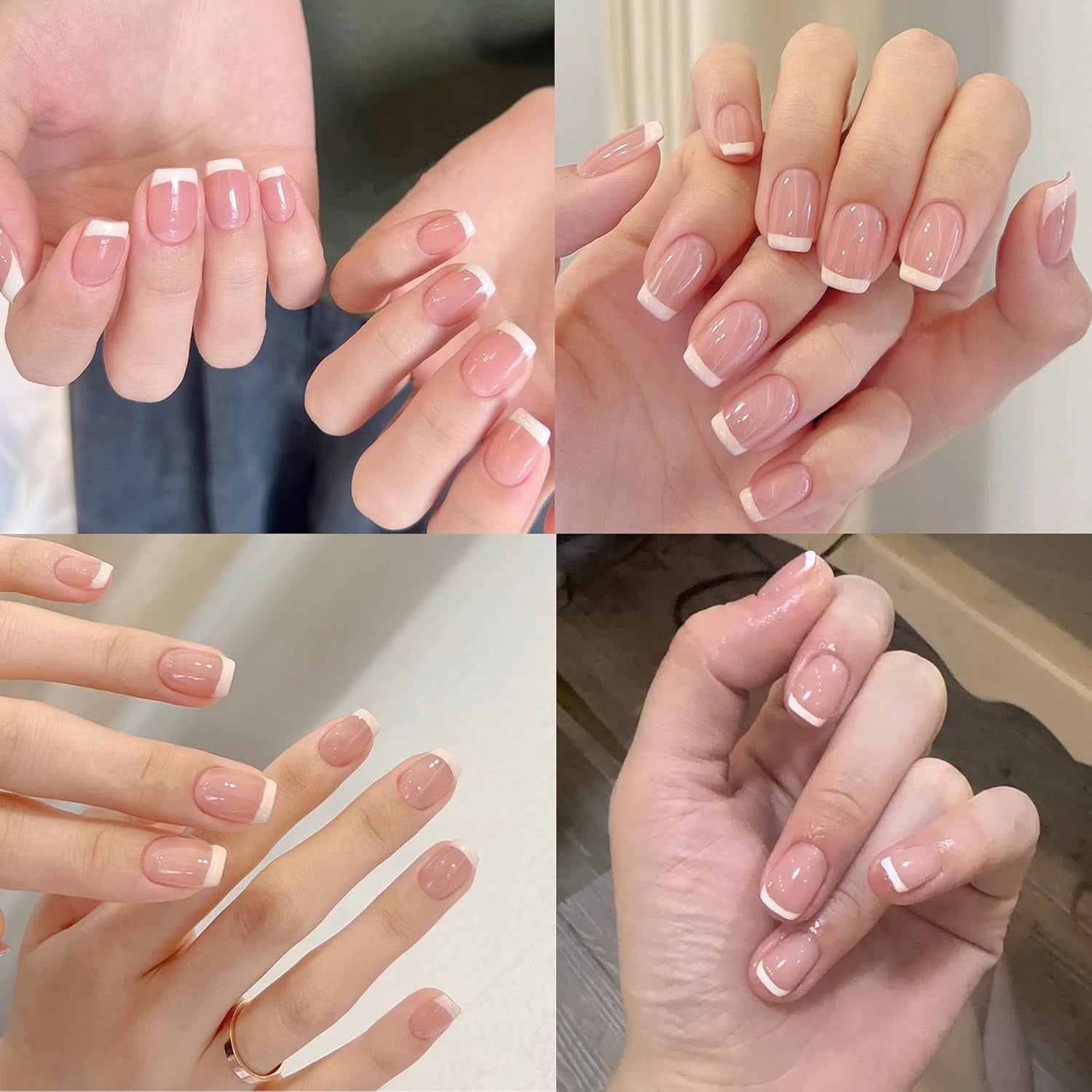 240 sæt korte franske kunstige negle, firkantede kunstige negle, lim på negle, akryl neglespidser, falske negle til kvinder, DIY Nail Art
