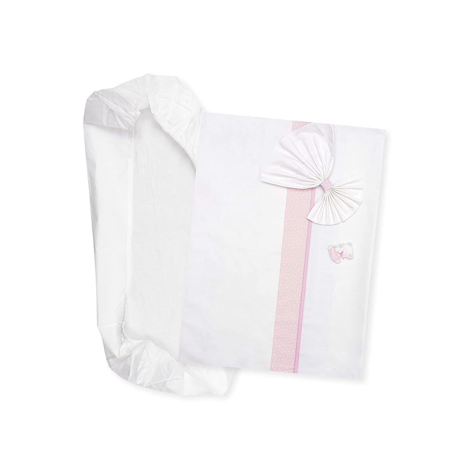 Hvidt og lyserødt sengetøjssæt, 1 sengetøj, 1 toplagen med Aida-båndsbroderi og 1 pudebetræk, 100 % bomuld, fremstillet i Italien Naty Shop dyner og dyner Pink