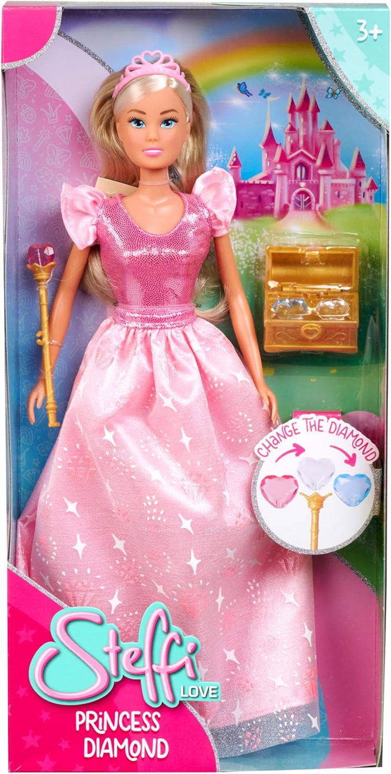 Simba Steffi Love Princess Diamond Princess Legedukke med magisk skattekiste, scepter og diamanter, 29 cm, 3 år og opefter