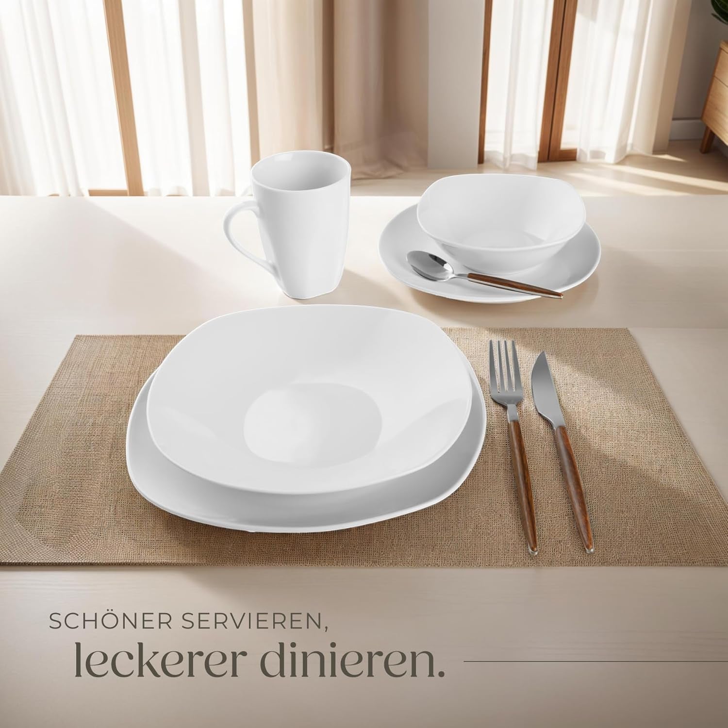 tectake® 12-personers spisestel, 100-delt porcelænsstel, inklusive 12 tallerkener, 12 desserttallerkener, 12 middagstallerkener, 12 kopper, 12 kornskåle, salatskål, mælkekande, sukkerskål