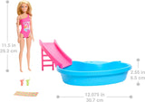 Barbie dukke og tilbehør - pool med rutsjebane og tilbehør til timevis af sjov i solen, pink badedragt med tropisk design, til børn fra 3 år, HRJ74 Naty Shop Dukkehuse