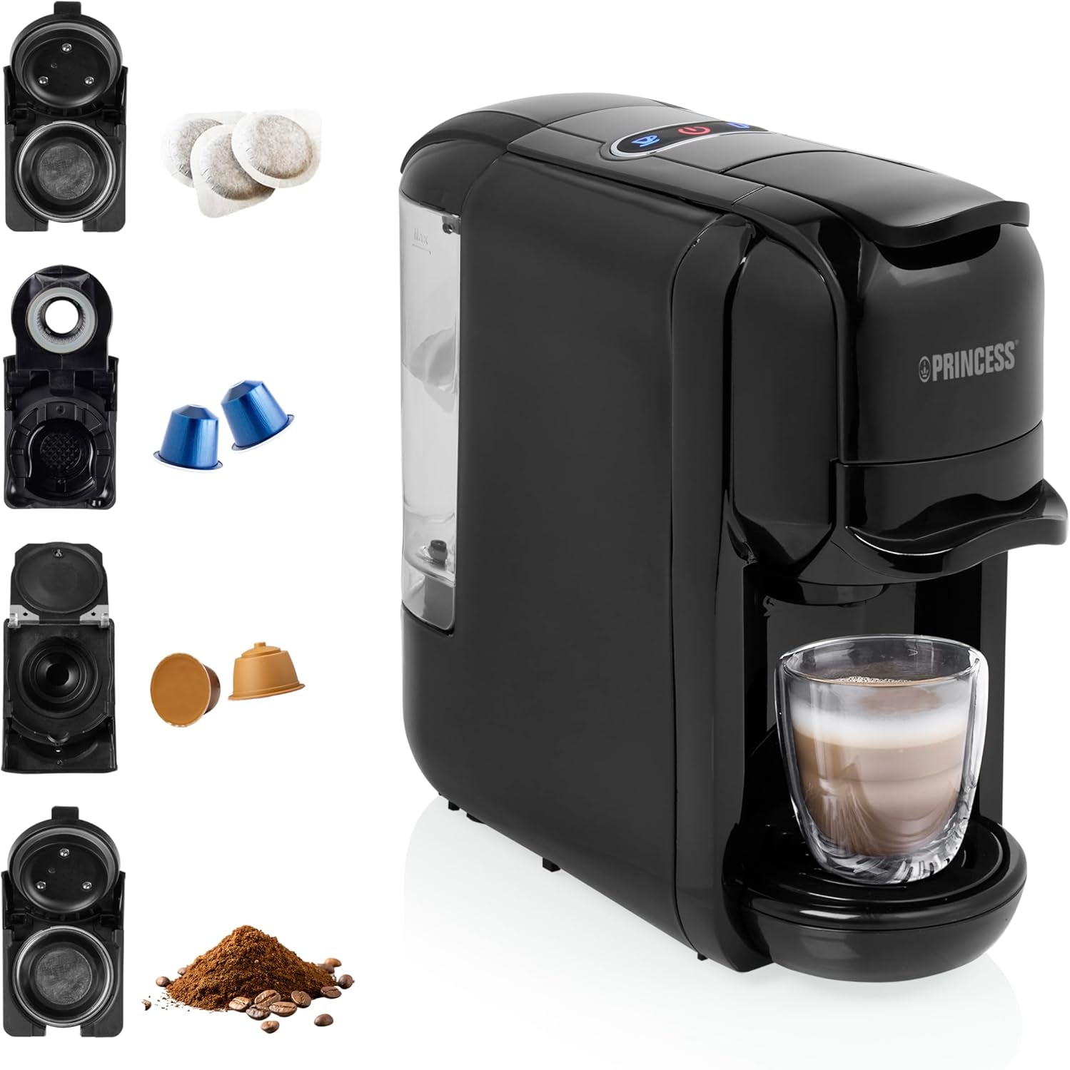 Princess Espressor 249452 – Til Nespresso™, Dolce Gusto og ESE kapsler – 19 bar italiensk pumpe – 0,6 L – 1450 W