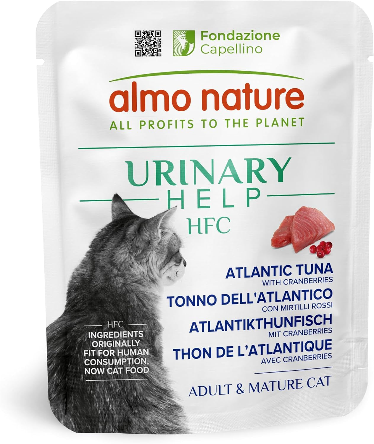 Almo Nature HFC Urinary Help - Nassfutter für Katzen - Unterstützung für die Harnwege - Atlantischer Tunfisch & Tranebær - Human Grade, Monoprotein, Glutenfrei - 24x50g