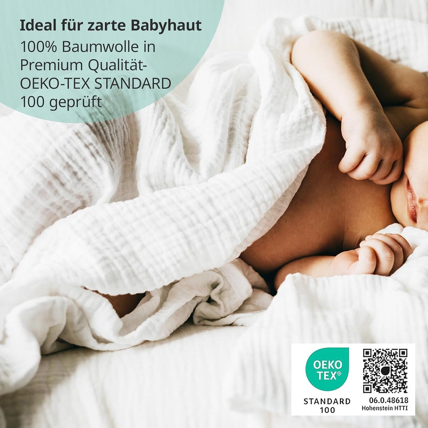 MAKIAN Muslin Squares, Pakke med 10, 80x80 cm, Oeko-TEX® Standard 100 Certified, 10 Premium Burp Cloths - Dobbeltvævede Stof Firkanter / Muslin Squares, Kog resistent - Hvid