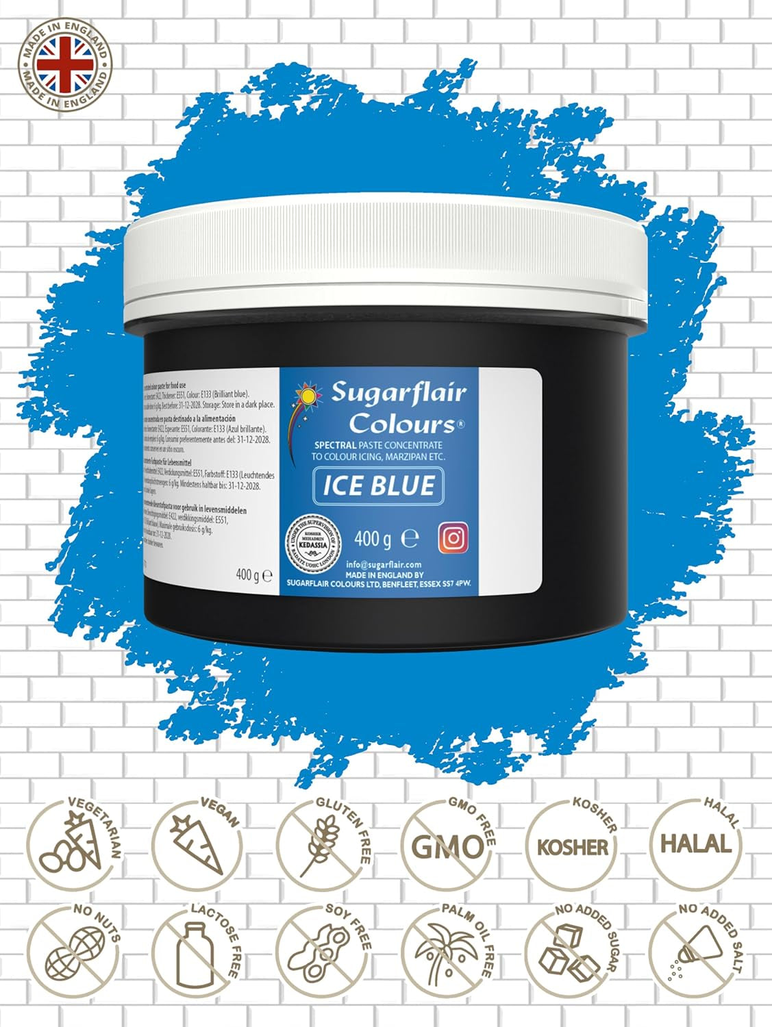Sugarflair Ice Blue Pasta Madfarve, Fondant & Marcipan Madfarve, Spectral Concentrated Pasta - 400 g