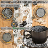 SANGER Sydney | Keramisk espressokopsæt med 12, mokkakopsæt til 6, kopper og underkopper, tåler opvaskemaskine og mikroovn, mørkegrå, 80 ml | VÆRDIINDSAMLING