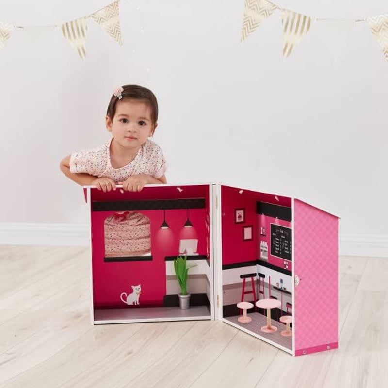 Teamson Kids - Dreamland City Café Dukkehus 30cm - Pink/Hvid/Sort