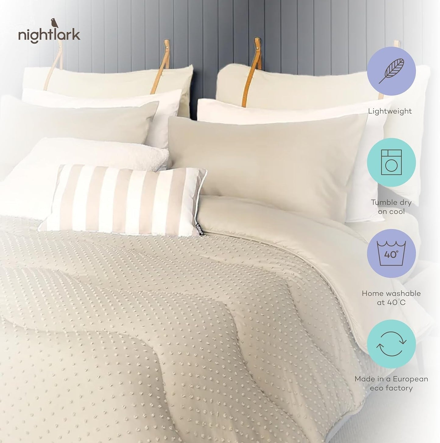 Night Lark Dyne uden betræk, 4,5 Tog, King Size, Tufted Dot Collection, Luksus sengetøj, Hypoallergenisk, Maskinvaskbar, Varme Sanddyner & Quilts Naty Shop