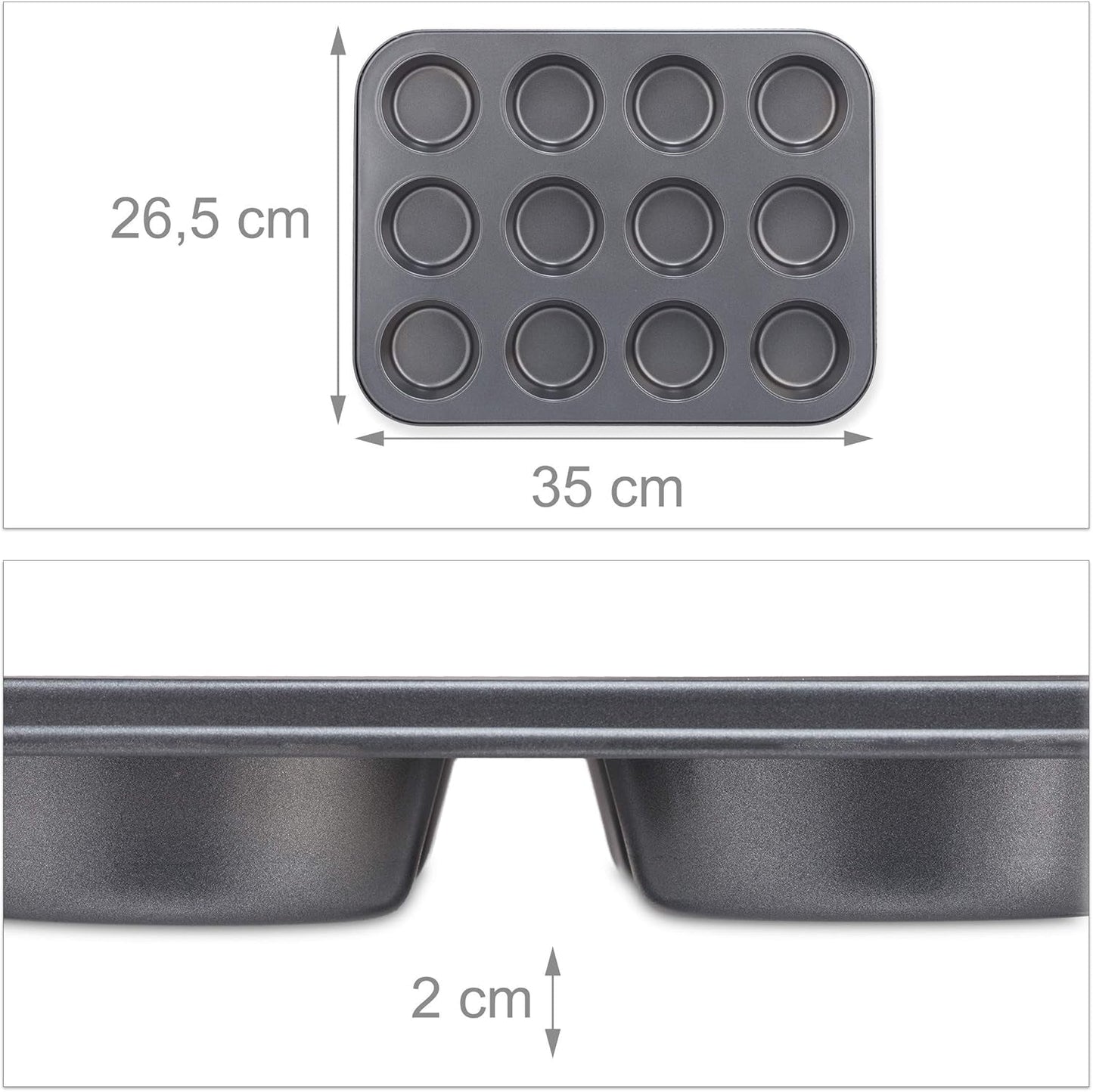 Relaxdays Muffinform, 2Er Sæt, 12Er Muffinbleche, Antihaftbeschichte, Carbonstahl, Muffins & Cupcakes, Ø 6,5 Cm, Hvede, 10030825 Forme og bakker til bagning Naty Shop