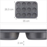 Relaxdays Muffinform, 2Er Sæt, 12Er Muffinbleche, Antihaftbeschichte, Carbonstahl, Muffins & Cupcakes, Ø 6,5 Cm, Hvede, 10030825 Forme og bakker til bagning Naty Shop
