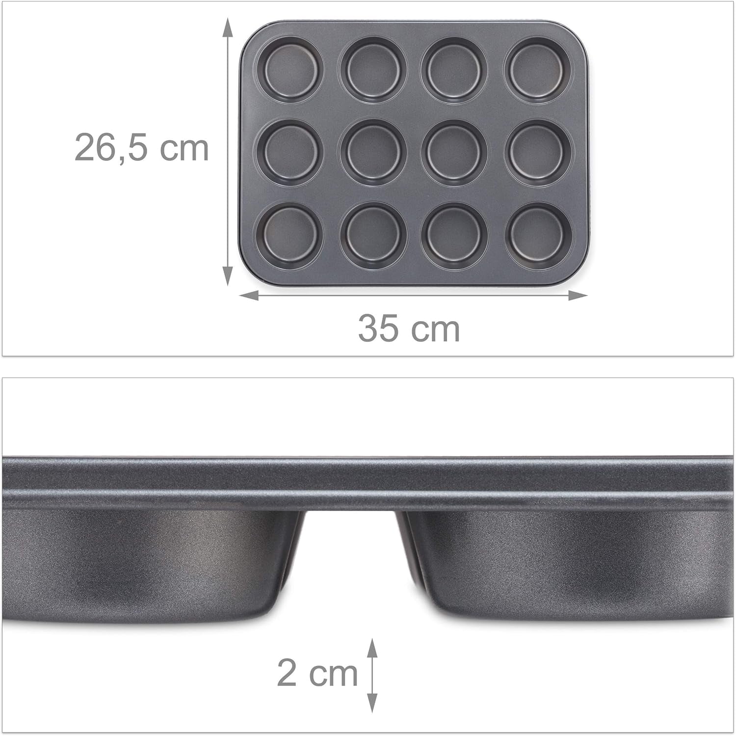 Relaxdays Muffinform, 2Er Sæt, 12Er Muffinbleche, Antihaftbeschichte, Carbonstahl, Muffins & Cupcakes, Ø 6,5 Cm, Hvede, 10030825 Forme og bakker til bagning Naty Shop