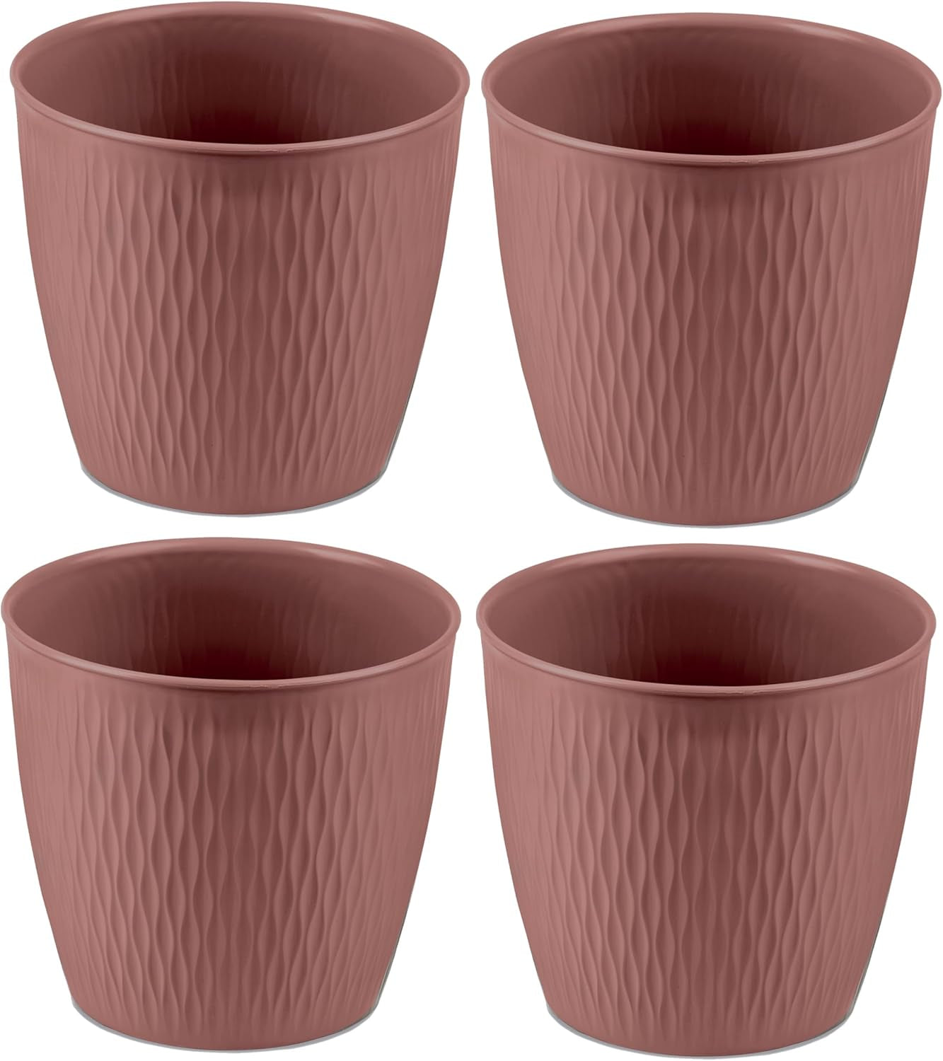 Sæt med 5 brune potter, diameter 16 cm - Robuste plastpotter - Dekorativ plantekasse med dræningsmulighed - Elegant potte til indendørs og udendørs brug