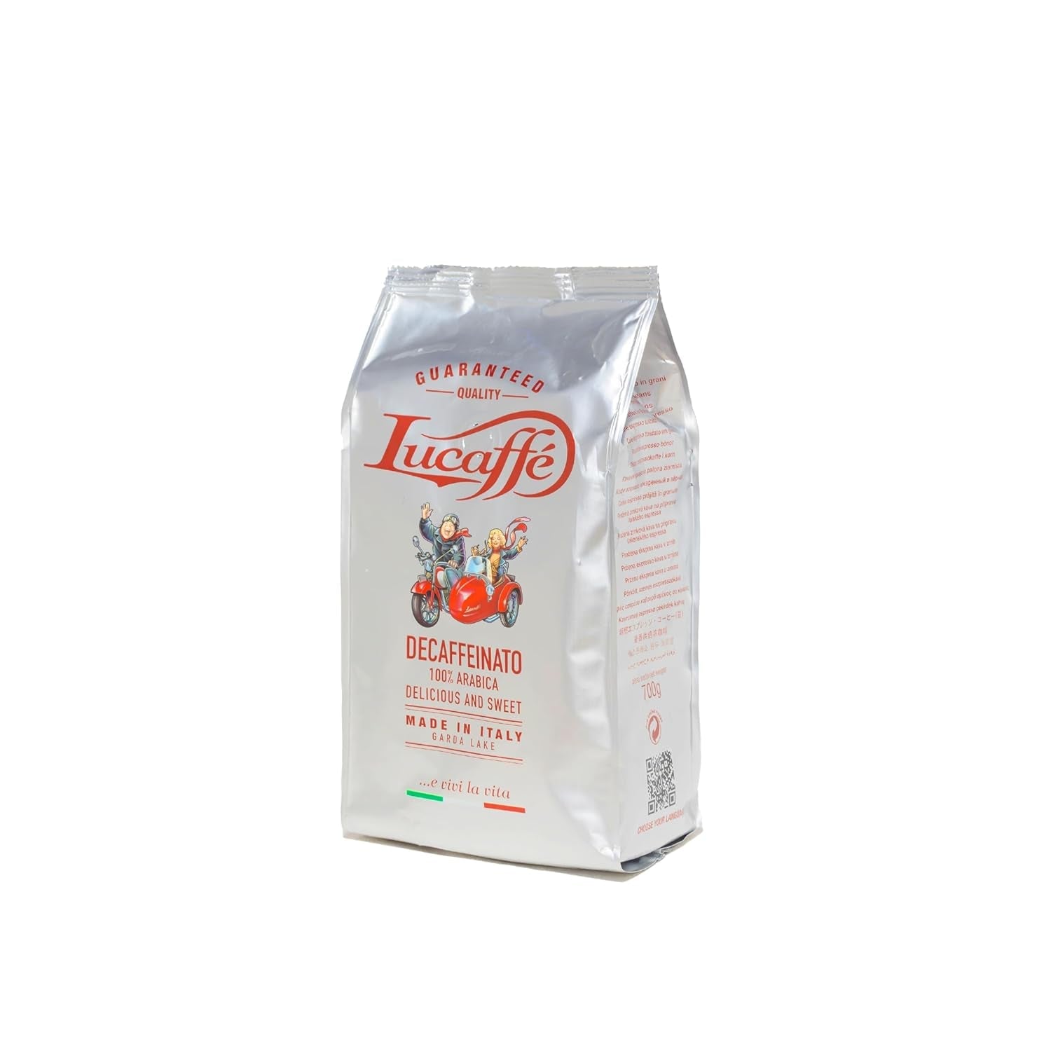 Lucaffè - Entkoffeinierte Kaffeebohnen Decaffeinato, 700 Gr | Kaffeebohnen zum Mahlen für Espresso ohne Kaffein | Mørk Röstung | Süßer und fruchtiger Gesmack, cremet | Aroma intensiv