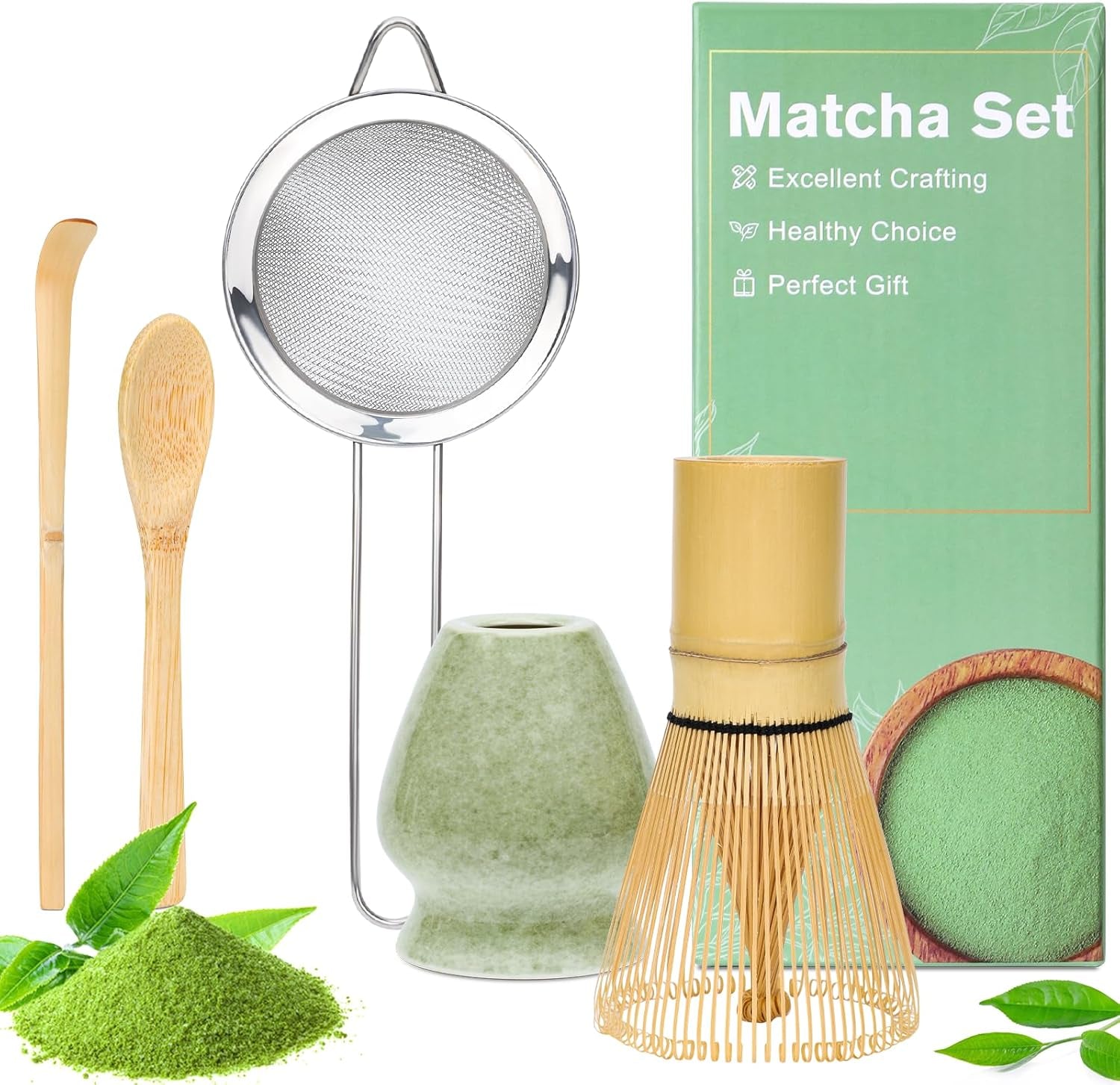 Alyvisun Matcha-sæt, 5-delt Matcha-tesæt med Matcha-tekande og Matcha-teholder, teske, teske, Matcha-tesæt til Matcha-elskere, ideel til begyndere og entusiaster