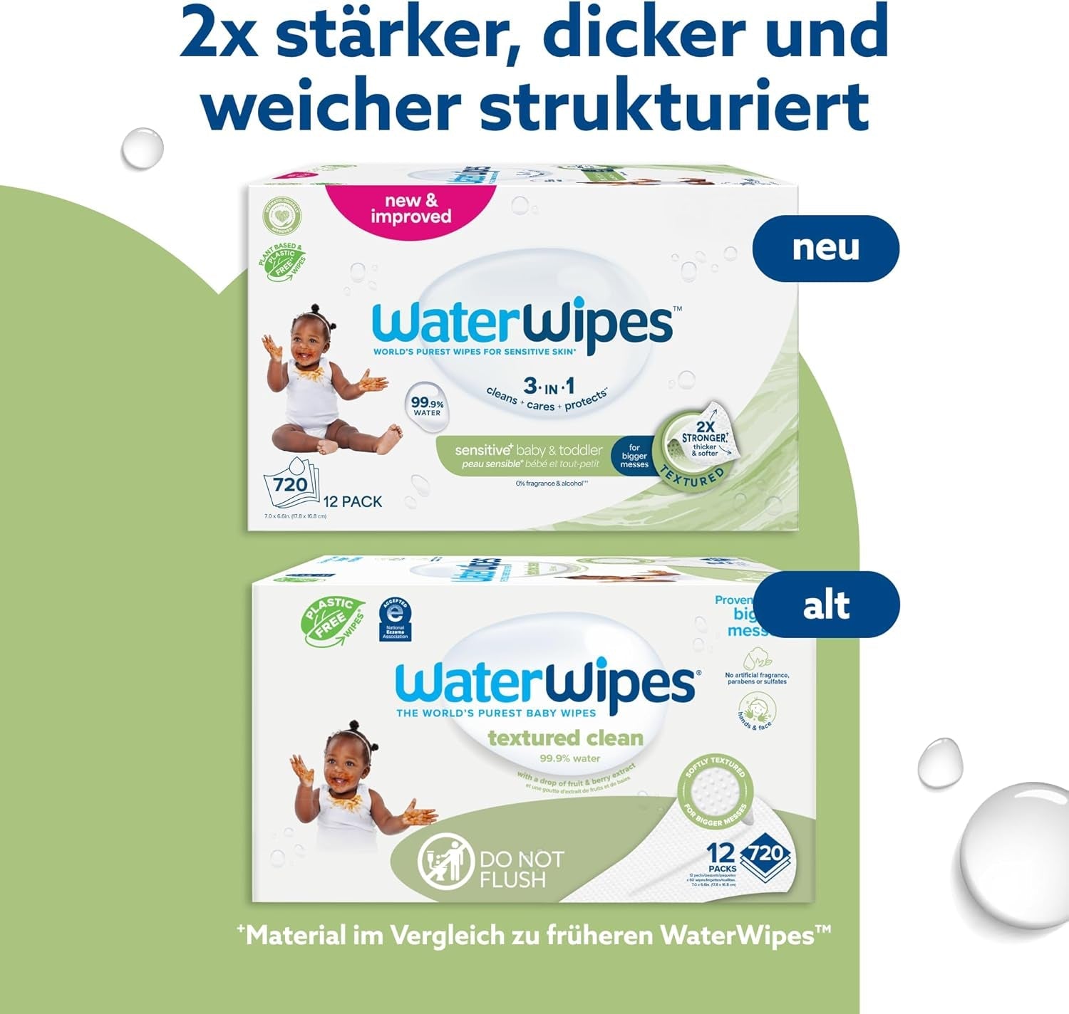 WaterWipes Sensitive+ vådservietter til baby og småbørn, 720 Count (12 Pack), 3-i-1 rengøring, pleje, beskyttelse, 99,9 % vand, tekstureret rensning, parfumefri