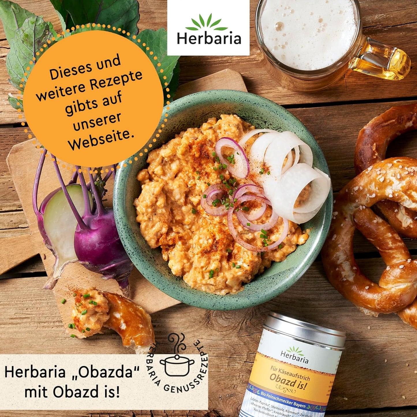 Herbaria Obazd er! bio 90g M-Dose – Bio-Gewürzmischung bayerischen Biergartenklassiker Obazda – for Brotaufstriche, Käsegerichte, Käsefondue – Raclette Gewürz - i nachhaltiger Aromaschutz-Dose