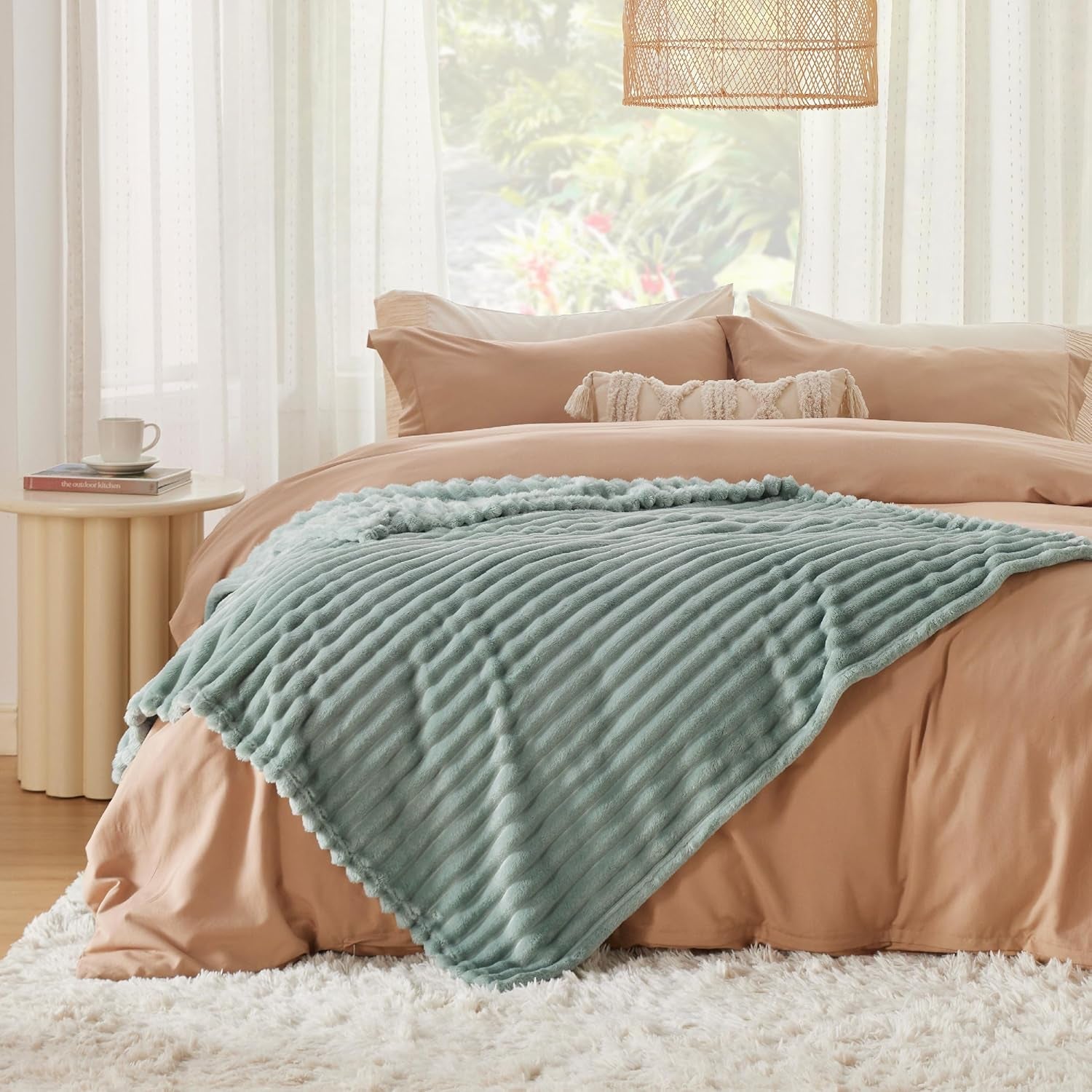 BEDSURE Sage Green Fleece tæppe til sofa - Super bløde hyggelige tæpper til kvinder, sødt lille tæppe til piger, 127 X 152 Cm senge og tæpper Beuche den BEDSURE-Store