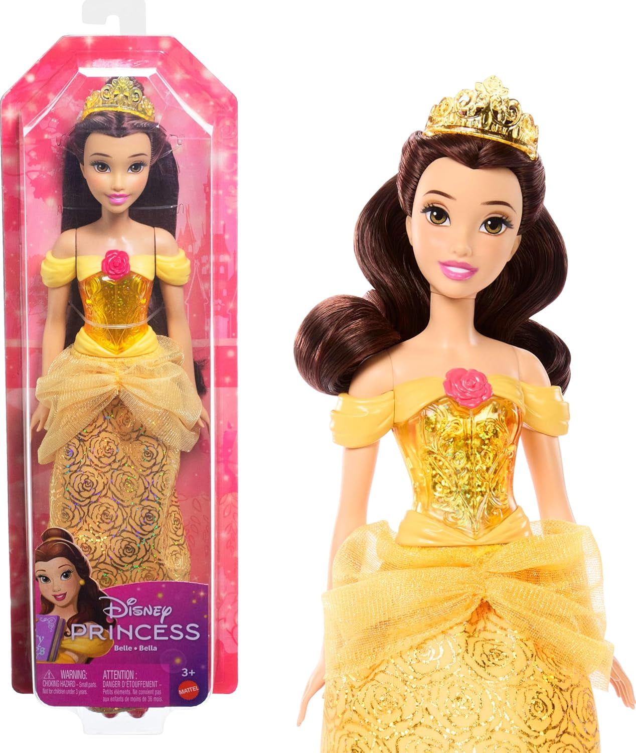 Mattel Disney Princess Legetøj Artikuleret Belle Fashion Dukke med funklende tøj og tilbehør Disney film inspireret gave til børn HLW11