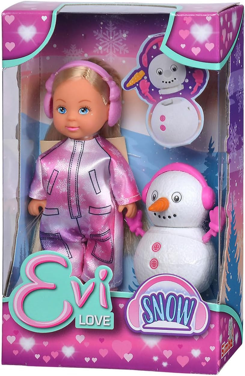 Simba 105733646 - Evi Love Snow, dukke i en sød snedragt med en bygbar snemand, 12 cm, i alderen 3+