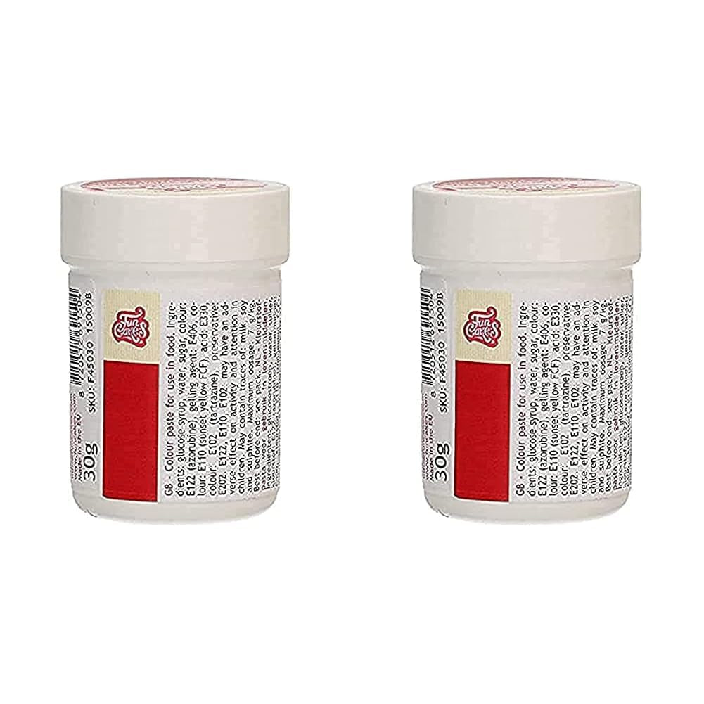 Koncentreret madfarve Funcakes Pasta Rød julefarve; til dej, creme, fondant, marcipan, dej, modelleringspasta og blomsterpasta. Halal og Kosher. 30 g (pakke med 2)