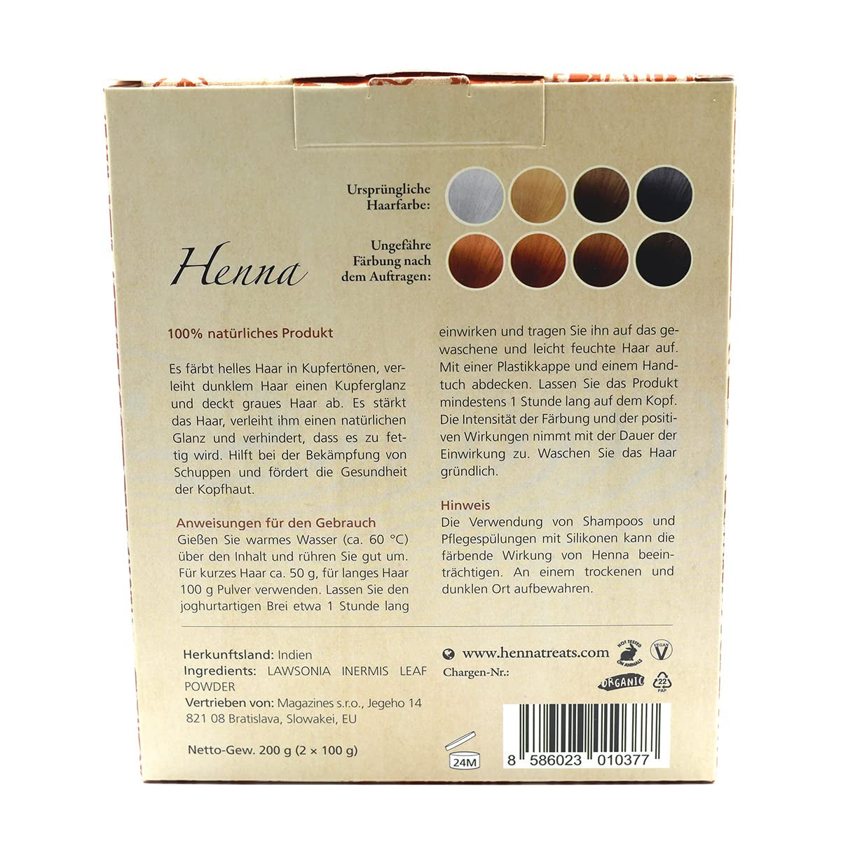 Henna - Kobber - Naturlig hårfarve og hårpleje - Pulver - 200g Hårfarve Naty Shop