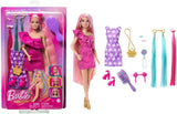 Barbie Totally Hair - Dukke med ekstra langt regnbuehår, der er let at style, og 10 mode- og stylingtilbehør, farveblok prikket kjole, til alderen 3 og opefter, HKT96