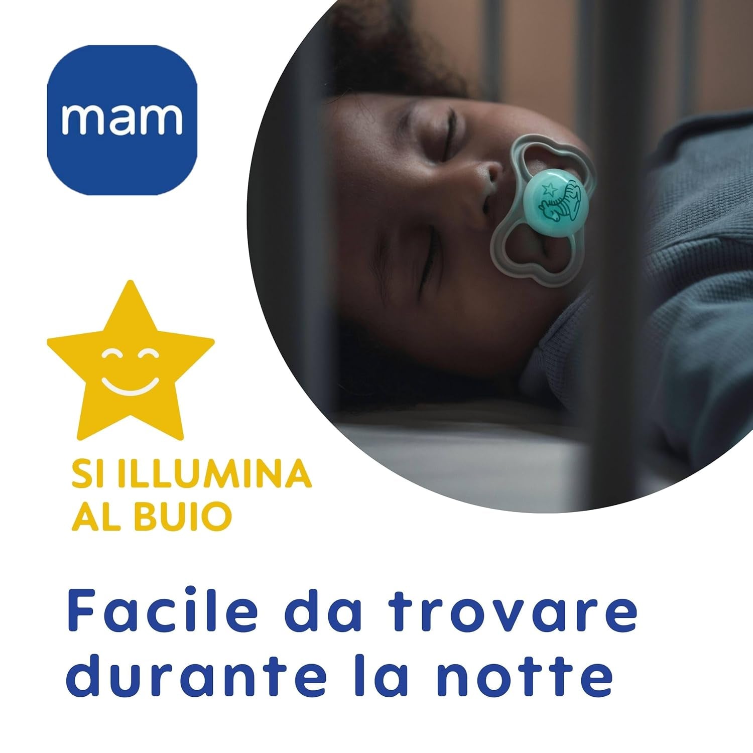 MAM Air Natsut 6-16 måneder (2 pakke) MAM sut 6-16 måneder, Glød i mørket til sensitiv hud, Babytilbehør 2 pakke med silikone-sut og sutteholder, neutral/grøn