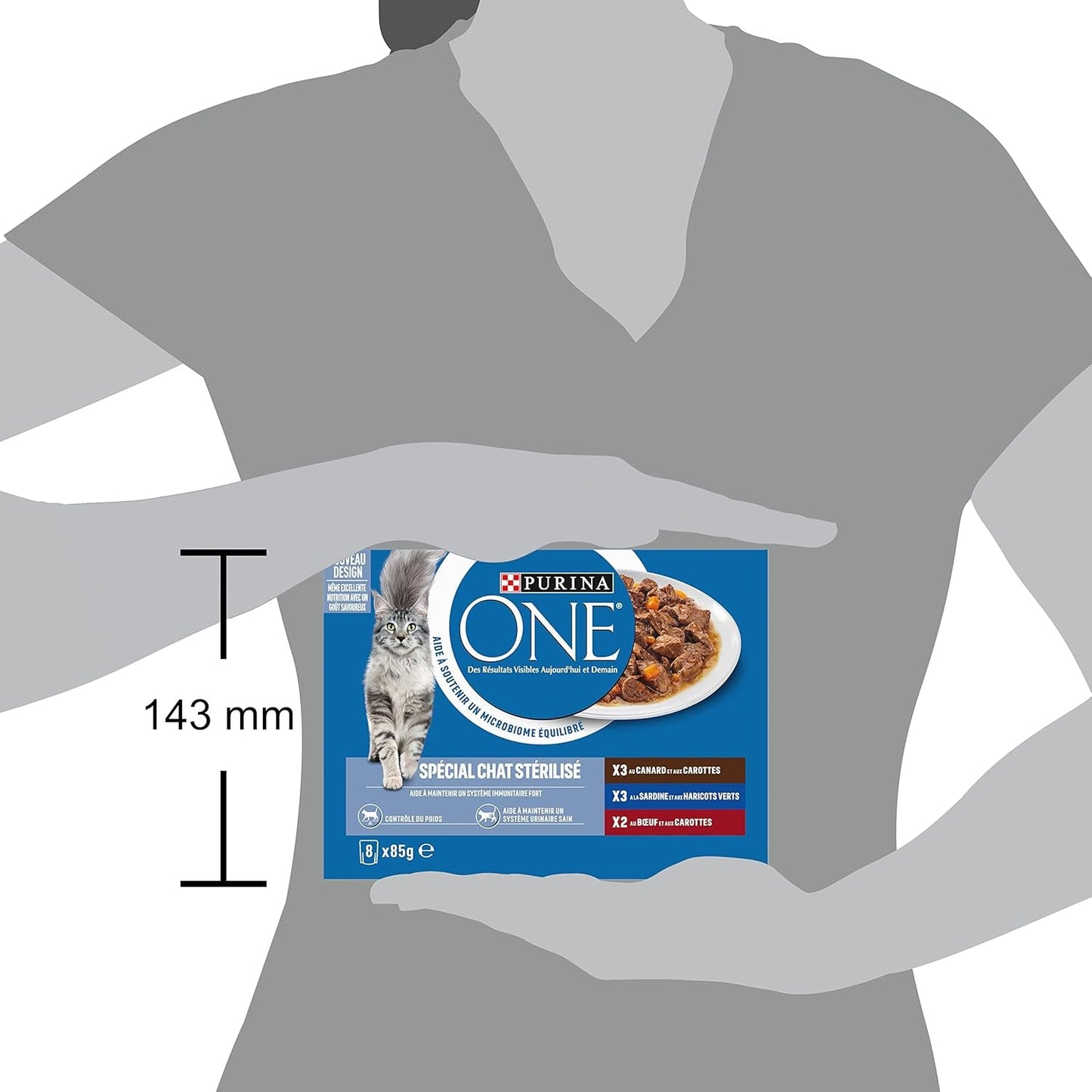 PURINA ONE | BIFENSIS | Foder til steriliserede voksne katte | Understøtter kattens vitalitet, knogler, muskler og led | I sauce | Poser med and, sardiner, oksekød, friskhed | 1 stk (8 x 85 g)
