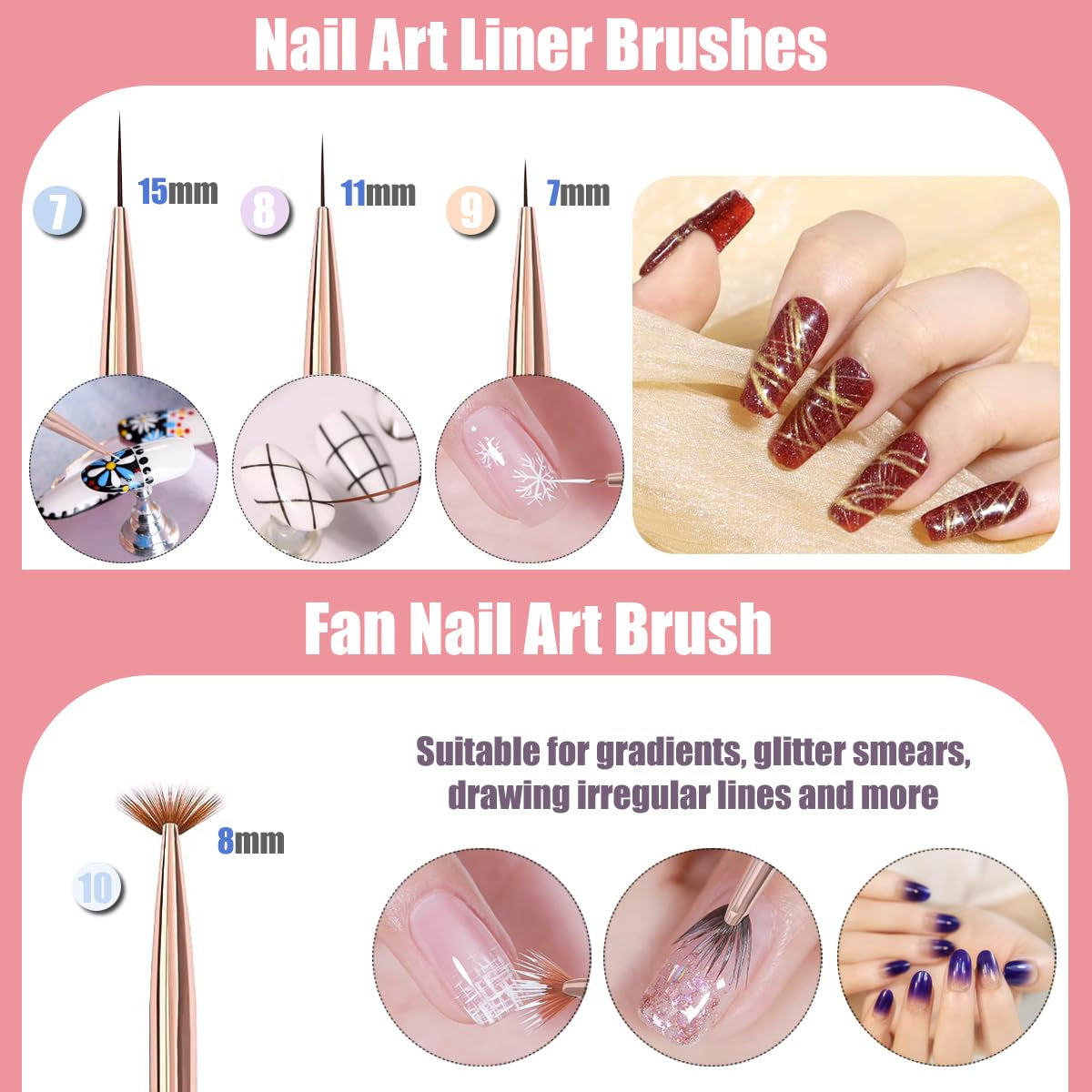 10 Stück Nail-Art-Pinsel, Nagel-Gel-Nagellack-Malpinsel, Zeichenstift, Nagel-Liner-Pinsel og Nagel-Dotting-Stift Für Gel-Nagellack, DIY, Maniküre, Salon Zu Hause
