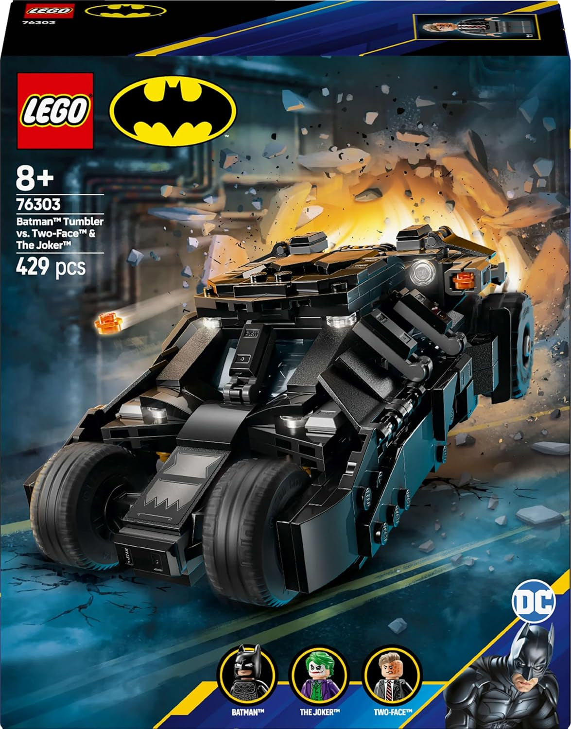 LEGO DC Batman: Batman Tumbler vs. Two-Face & Joker - Superheltelegetøj med Batmobile Car - Legesæt med minifigurer - Gave til drenge og piger fra 8 år 76303 Byggesæt Besuche den LEGO-Store