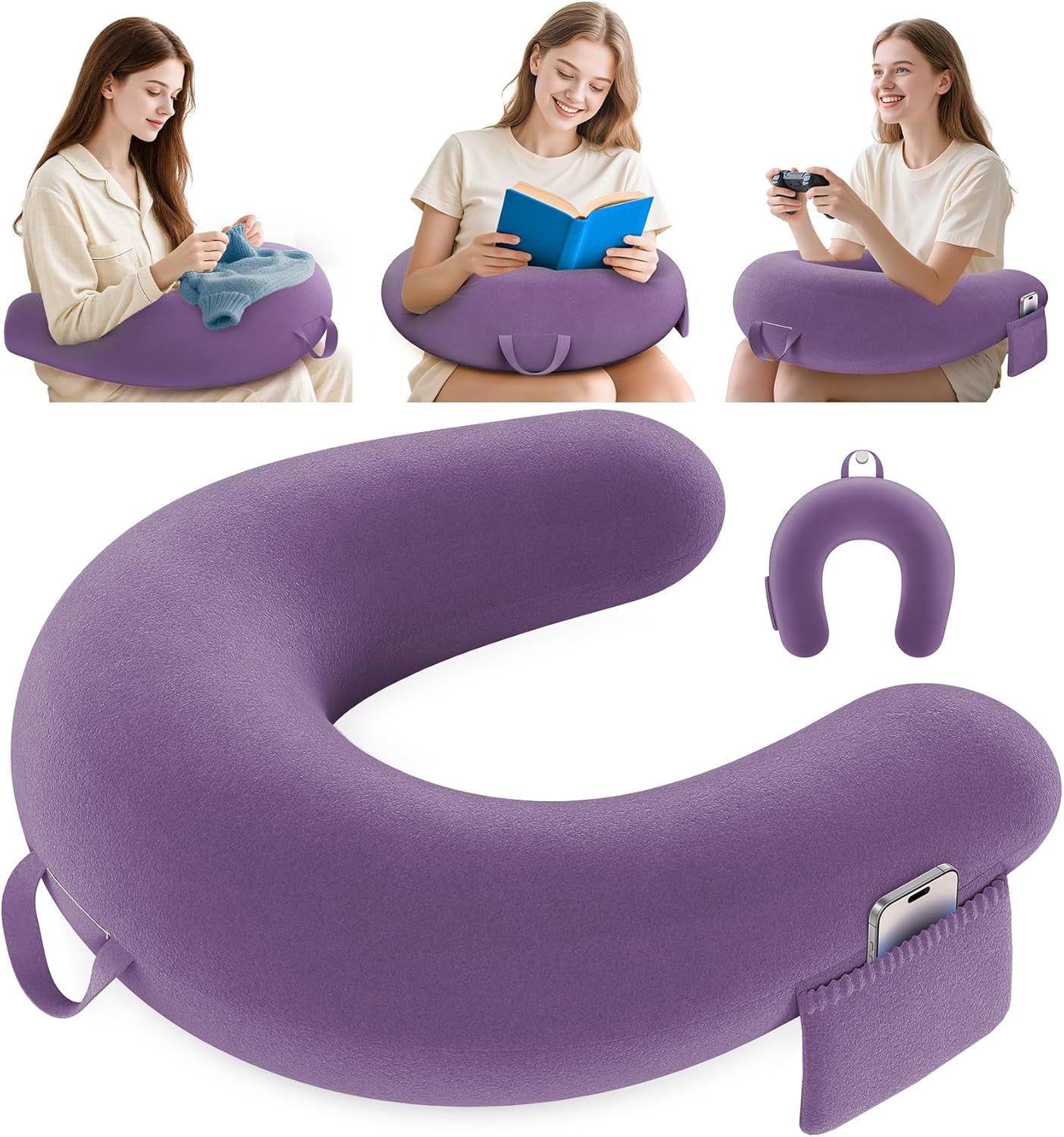 Spil- og læsepude, læsepude til seng/sofa/gulv, fodrings-/hæklepude med stor ergonomisk spillepude, gamerpude til iPad/laptop - sort