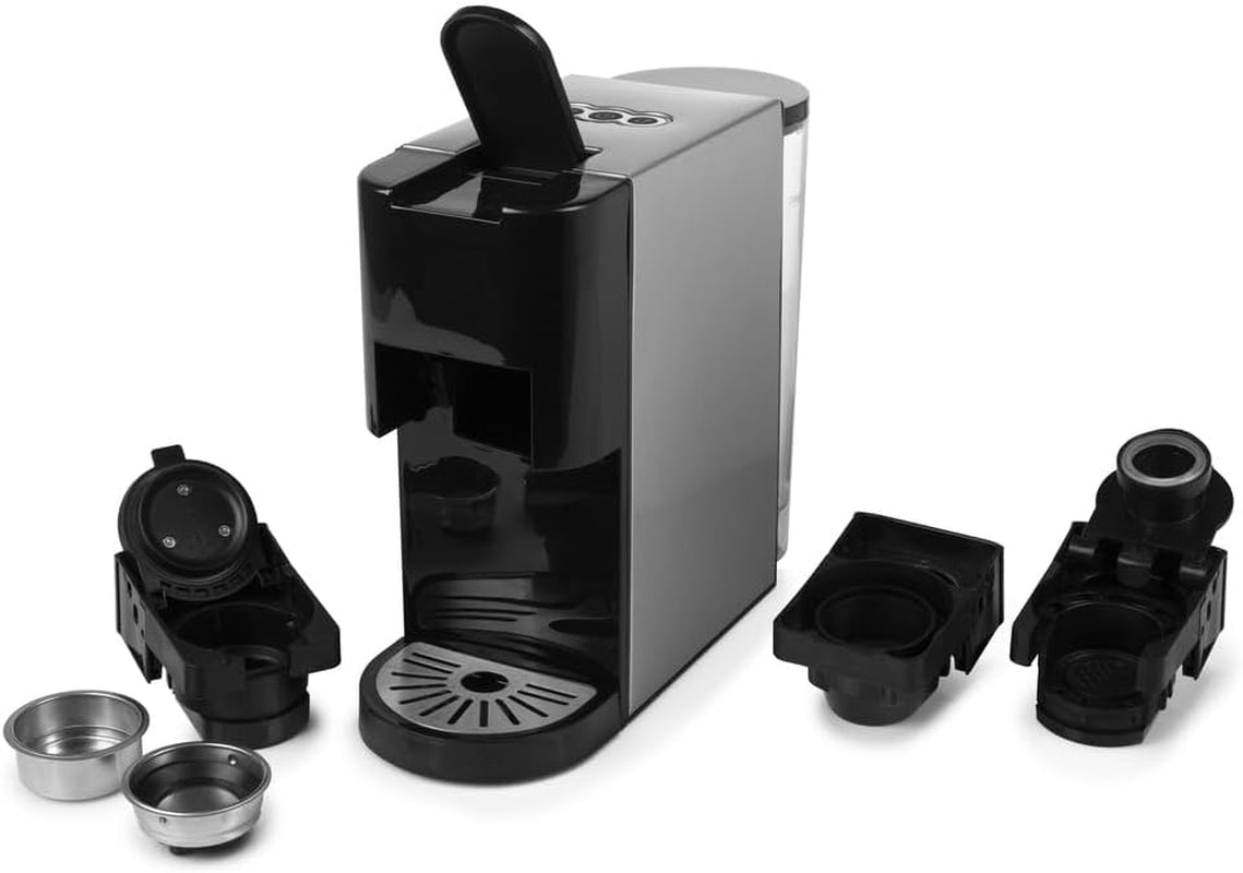 Princess 4 i 1 multikapsel espressomaskine - 1450 watt, kapsler, bælg, malet kaffe, BPA fri, 249450, 01.249450.01.001, sort, sølv