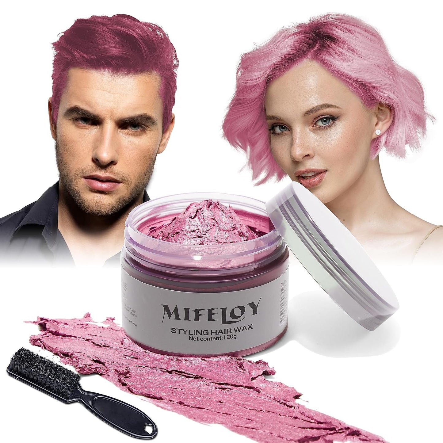 4,23 oz Lilla hårfarve Midlertidig hårfarve med børster, mænd Kvinder Styling Hårtone Voks, Instant Hair Cream Mudder Naturlig frisure Pomade, DIY Cosplay Halloween Hårvoks Hårfarve Naty Shop Pink