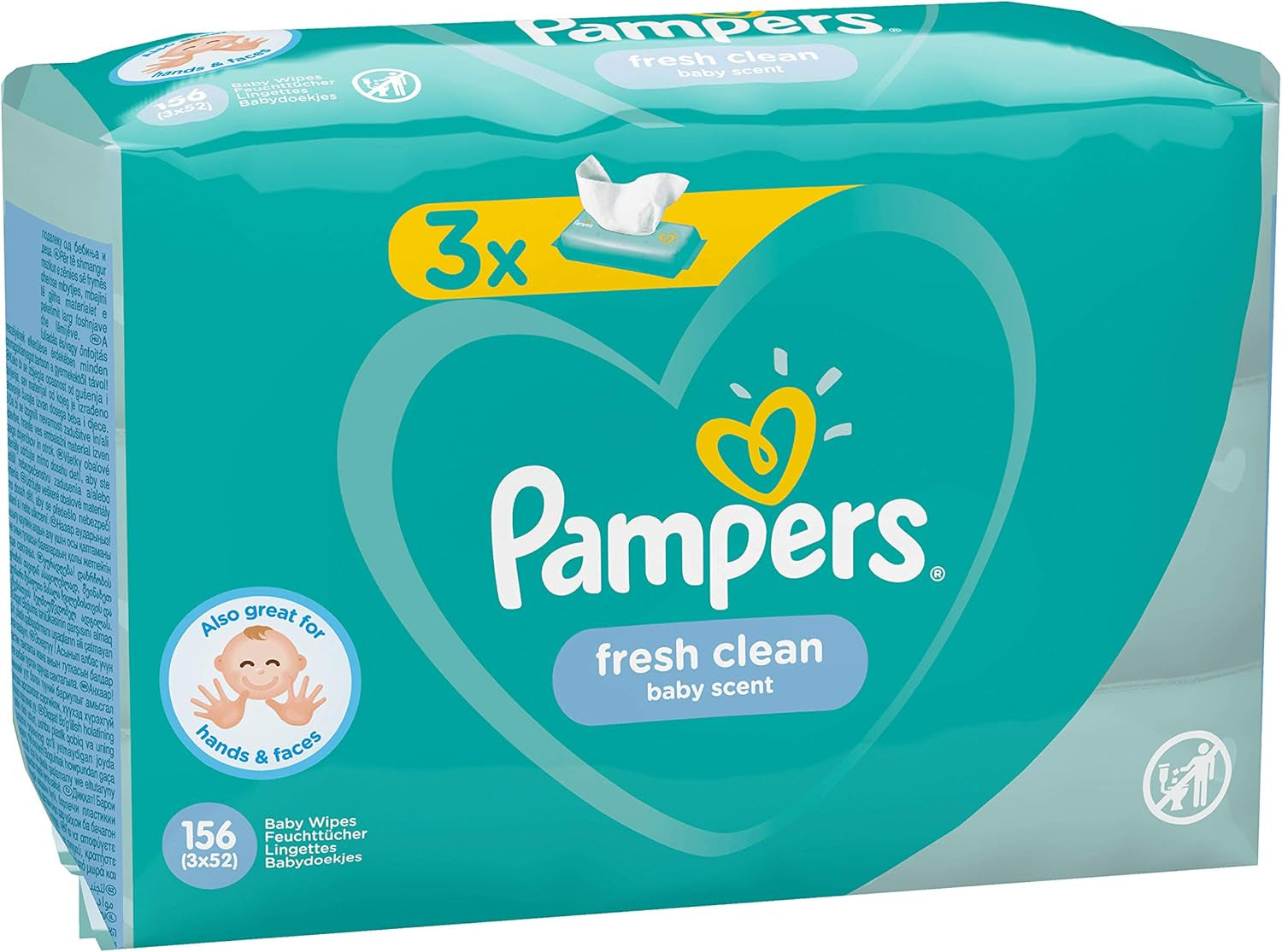 Pampers Fresh Clean babyservietter 81688041, 3x52 stykker, (babyservietter, plastikpose, pige/dreng, turkis, hvid, Tyskland, 896,7 g)