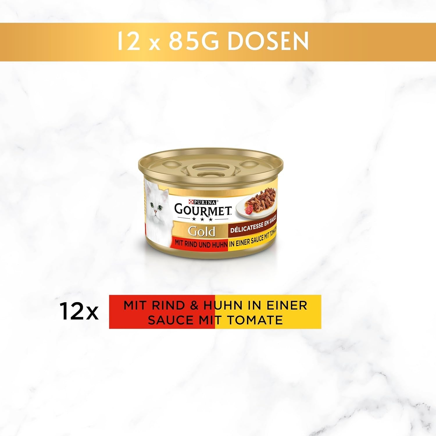 Gourmet Gold Délicatesse en Sauce Oksekød og kylling våd kattefoder, pakke med 12 (12 x 85 g)