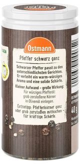 Ostmann Gewürze - Pfeffer schwarz ganz | 40 g i Der Streudose