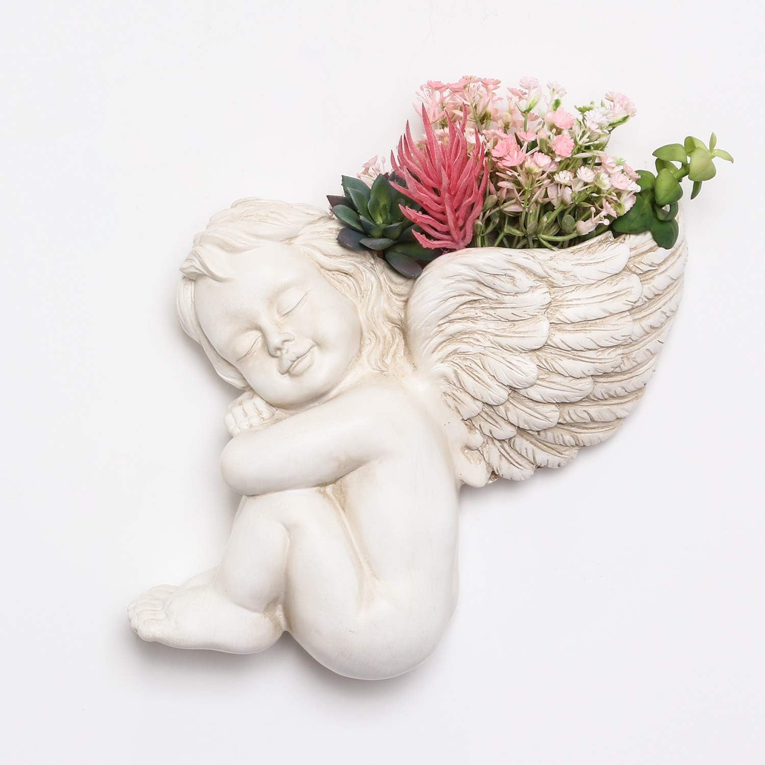 Væg og flad overflademonteret plantepotte 20 cm Højde Engelhoved Vægmontering Blomsterstand Vase Dukke Ansigt Harpiks Pottebord Plantebeholder potter