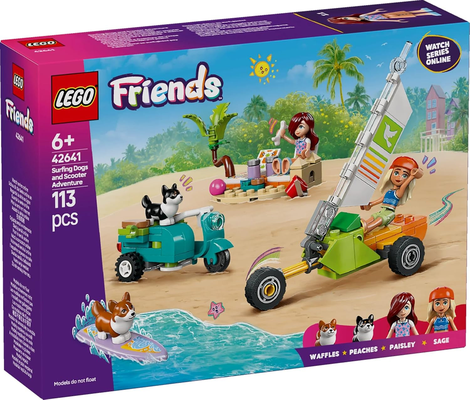 LEGO Friends Strandeventyr med hunde Byggelegetøj til piger 6 år gammelt dyrelegesæt med 2 minifigurer og 2 corgifigurer Kreativ børnegave Surfboard Adventure Byggesæt 42641 Byggesæt Besuche den LEGO-Store