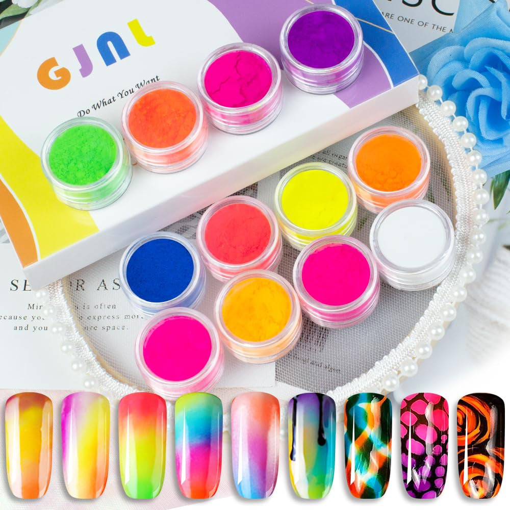 Neon Fosfor Pigment Pulver Für Nägel Lidschatten - 12 farver Neon Nagel Glitzer Augenpulver Maniküre Halloween Neon Make-Up Dekoration Nail Art Staub Pigment