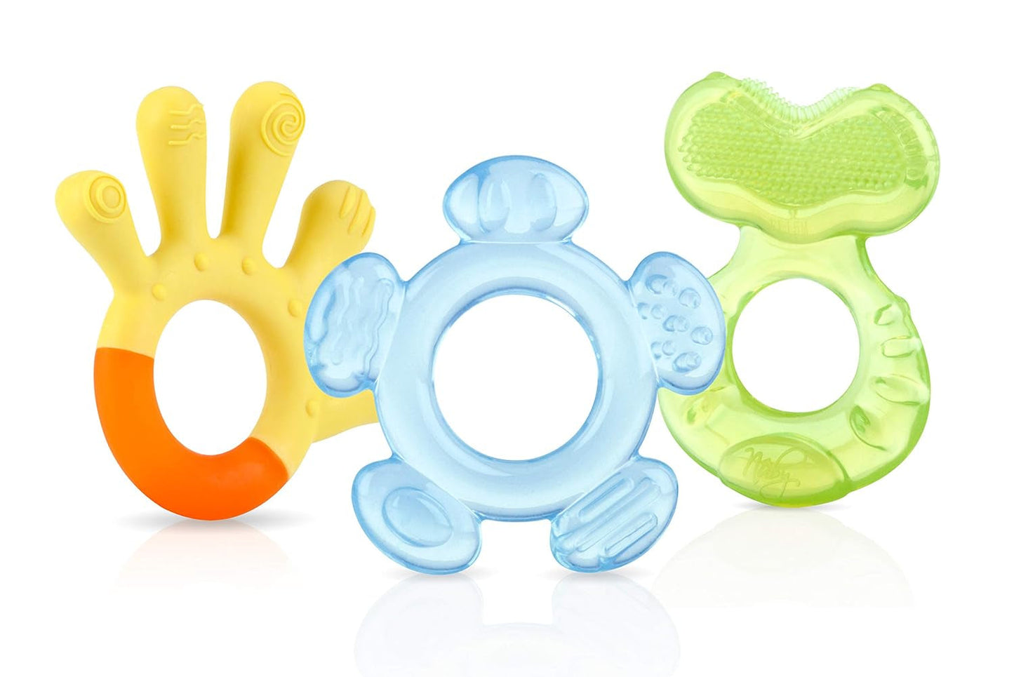 Nuby - 3-trins bideringe - 3 bideringe til tandkødsstimulering og smertelindring - Børnebørnelegetøj - BPA-fri - 3+ måneder