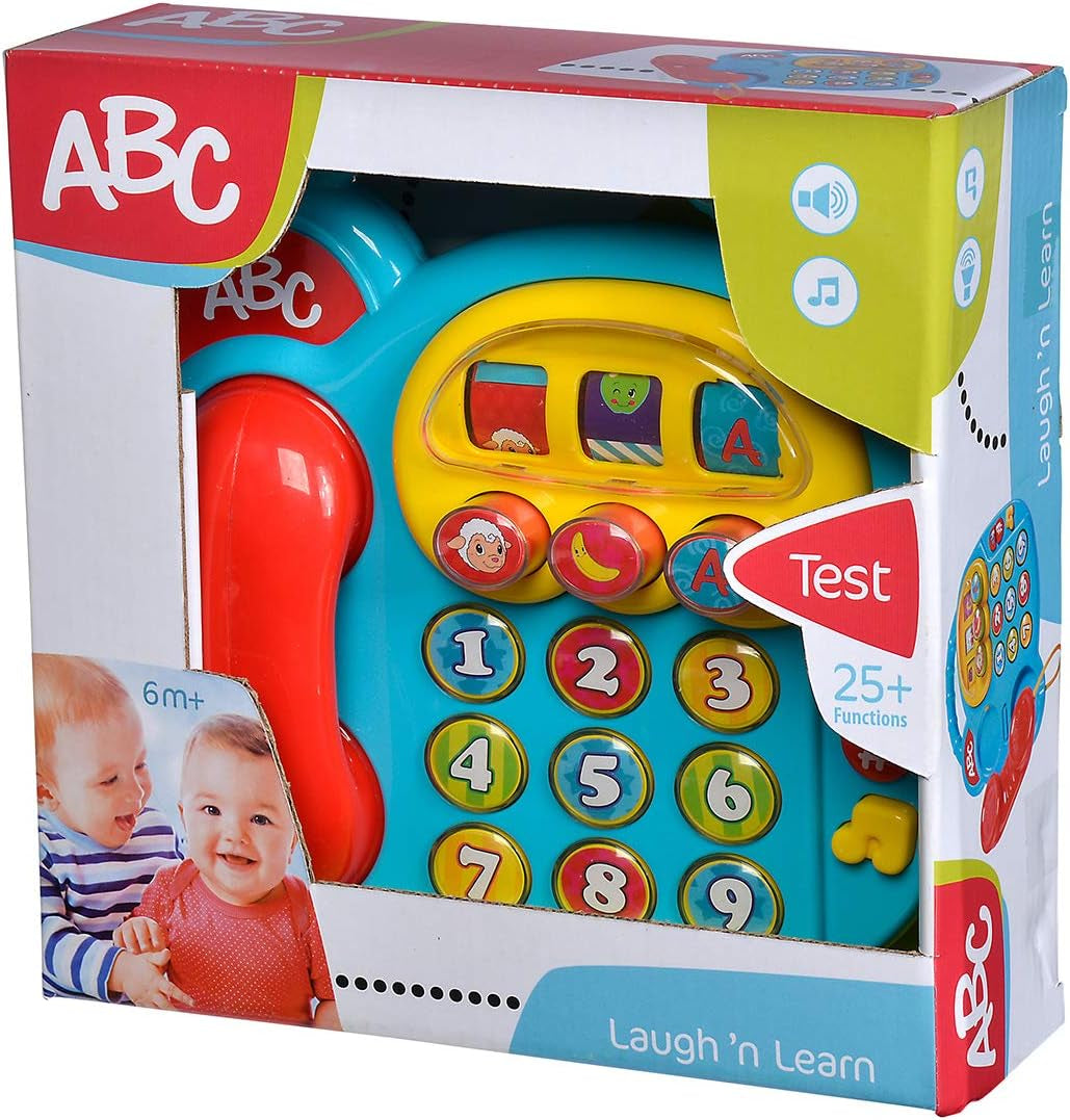 Simba 104010016 - ABC farvetelefon, babylegetøj, roterende billedskærm, sang, legetelefon, læringstelefon, med forskellige lyde, 20 cm, motoriske færdigheder, til småbørn, fra 6 måneder Babylegetøj Naty Shop